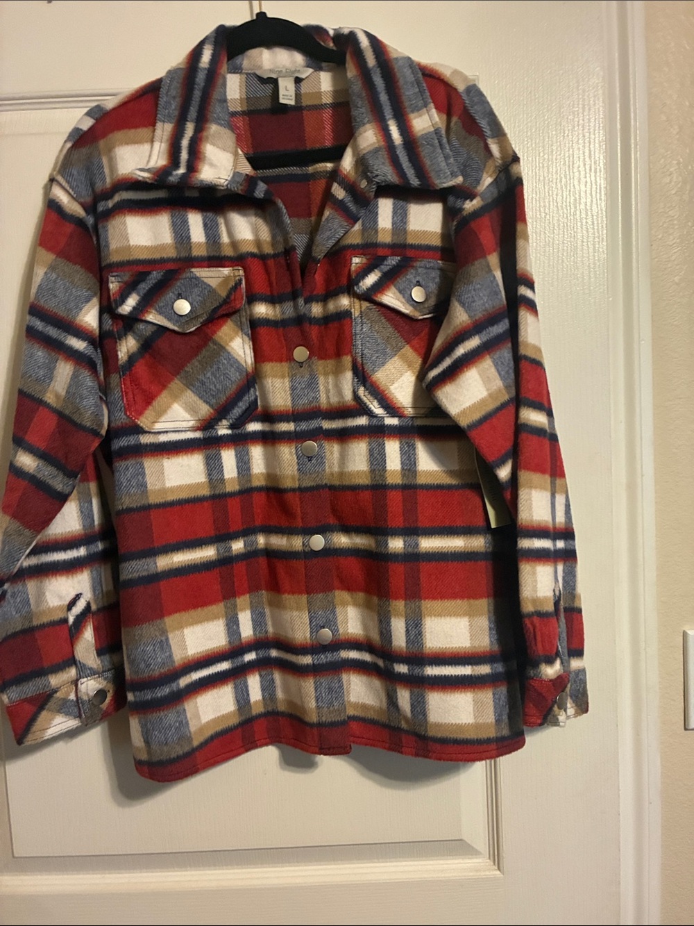 Plaid Utility Shacket Jacket - Red Multi - Picture 4 of 4